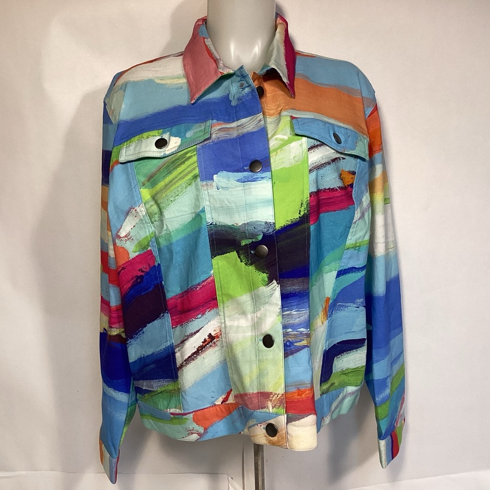 Claire Desjardins Multi Color Jacket Womens size XLP Wearable Art Jacket